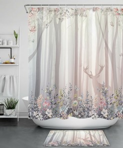 Watercolor Flower Shower Curtain Forest Floral Wild Animals Deer Bathroom, an Enchanting Addition