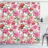 Watercolor Flower Shower Curtain, Victorian Peonies And Roses Print, Cloth Fabric Bathroom Decor, Pink And White