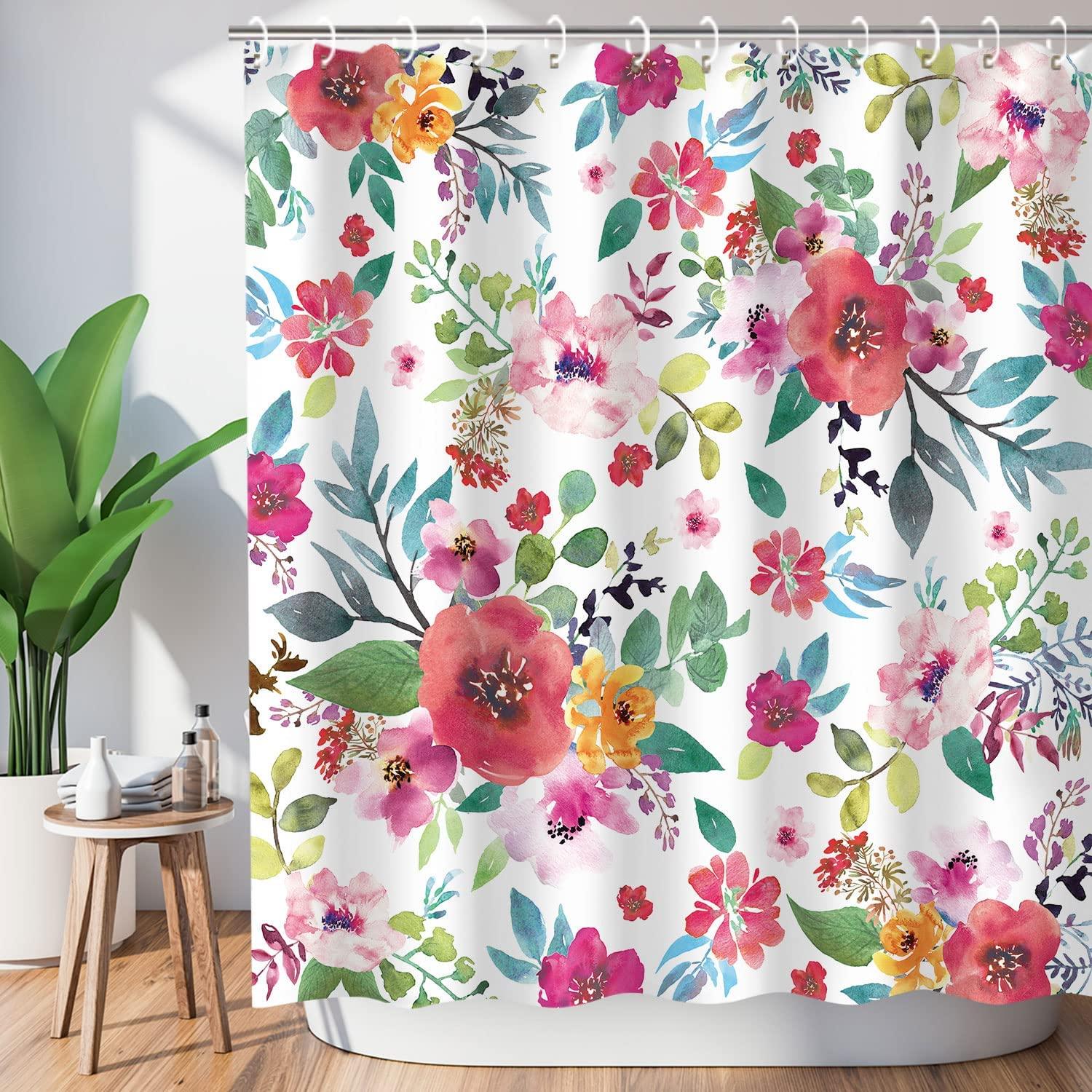 Watercolor Flower Shower Curtain With Beautiful Floral Design For Bathroom