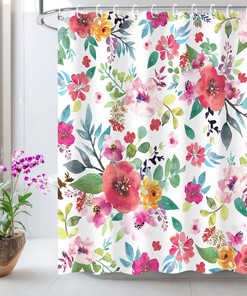 Watercolor Flower Shower Curtain With Beautiful Floral Design For Bathroom