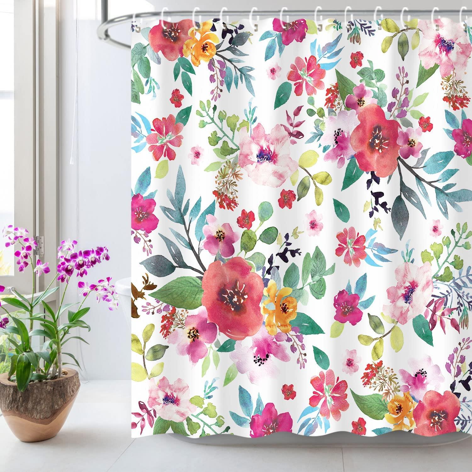 Watercolor Flower Shower Curtain With Beautiful Floral Design For Bathroom