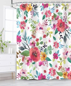 Watercolor Flower Shower Curtain With Beautiful Floral Design For Bathroom