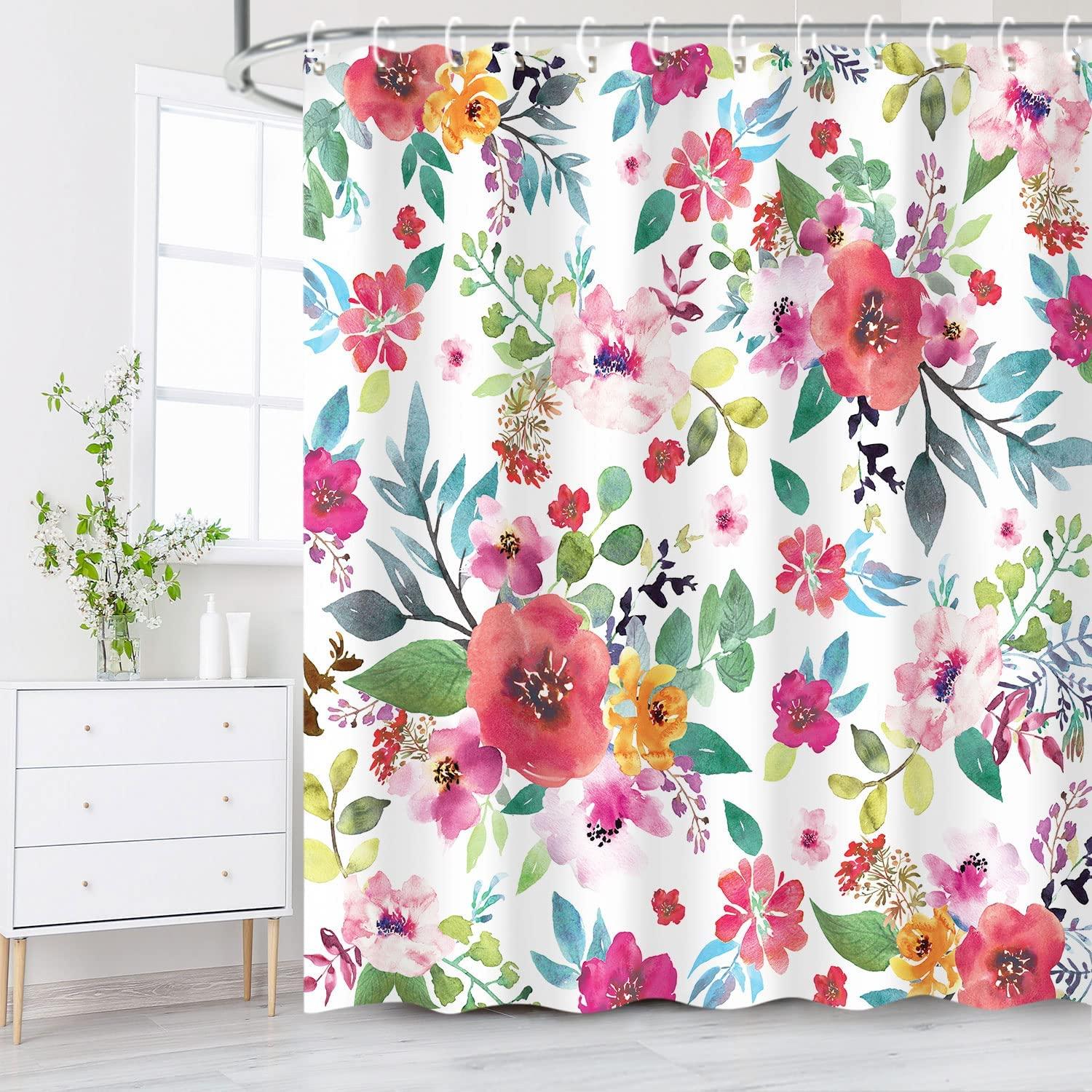Watercolor Flower Shower Curtain With Beautiful Floral Design For Bathroom