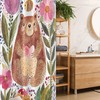 Watercolor Flower Stall Shower Curtain, Nature Bear And Bee Illustration, Fabric Bathroom Decor, Reseda Green And Pink