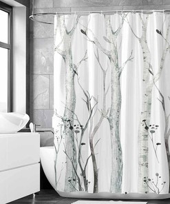 Watercolor Forest Birch Tree Rustic Woodland Branch Shower Curtain for an Abstract Nature Landscape Bath