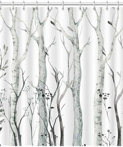 Watercolor Forest Birch Tree Rustic Woodland Branch Shower Curtain for an Abstract Nature Landscape Bath
