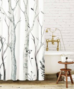 Watercolor Forest Birch Tree Rustic Woodland Branch Shower Curtain for an Abstract Nature Landscape Bath