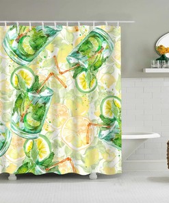 Watercolor Fruits Slice The Lemon Print Shower Curtain - Waterproof Bathtub Curtain For All Standard Bathrooms