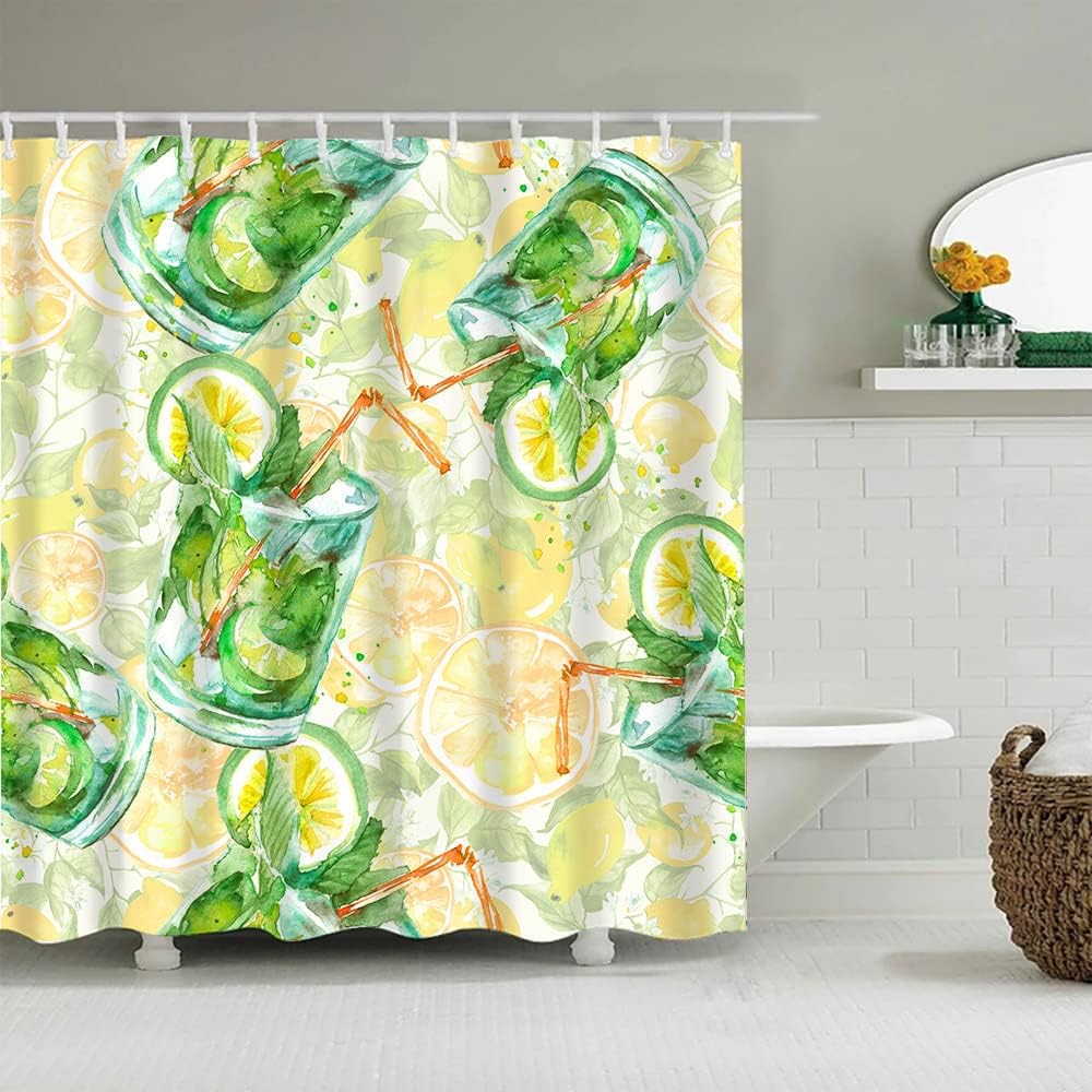 Watercolor Fruits Slice The Lemon Print Shower Curtain - Waterproof Bathtub Curtain For All Standard Bathrooms