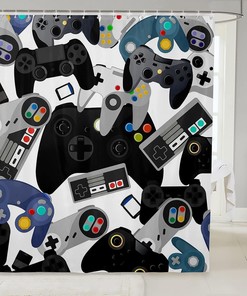 Watercolor Gamepad Shower Curtain - Red Blue White Black For Video Game Room