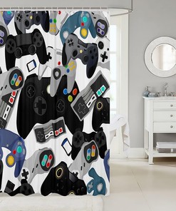Watercolor Gamepad Shower Curtain - Red Blue White Black For Video Game Room