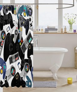 Watercolor Gamepad Shower Curtain - Red Blue White Black For Video Game Room