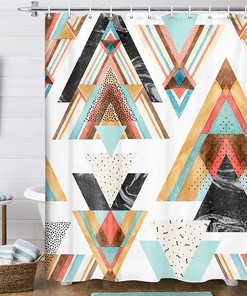 Watercolor Geometric Aztec Shower Curtain for Bathroom Decor