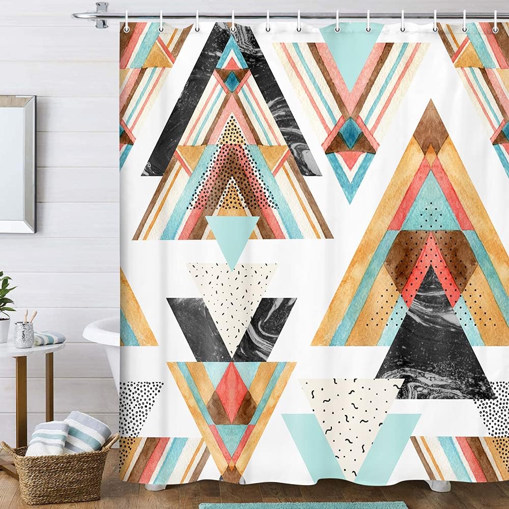 Watercolor Geometric Aztec Shower Curtain for Bathroom Decor