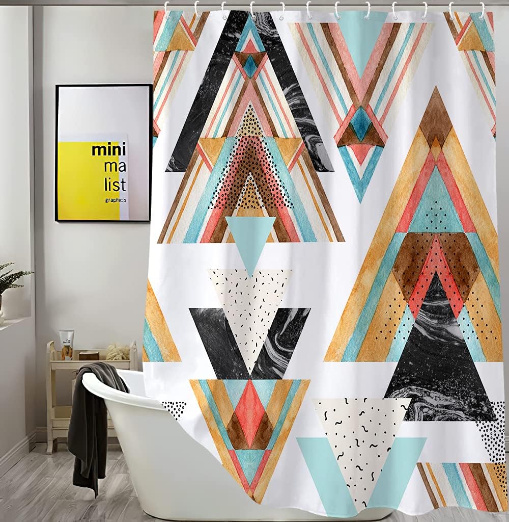 Watercolor Geometric Aztec Shower Curtain for Bathroom Decor