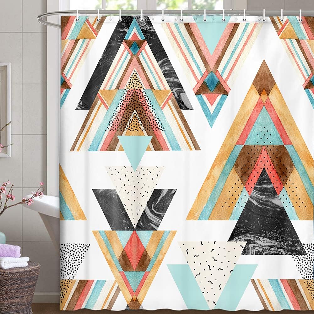 Watercolor Geometric Aztec Shower Curtain for Bathroom Decor