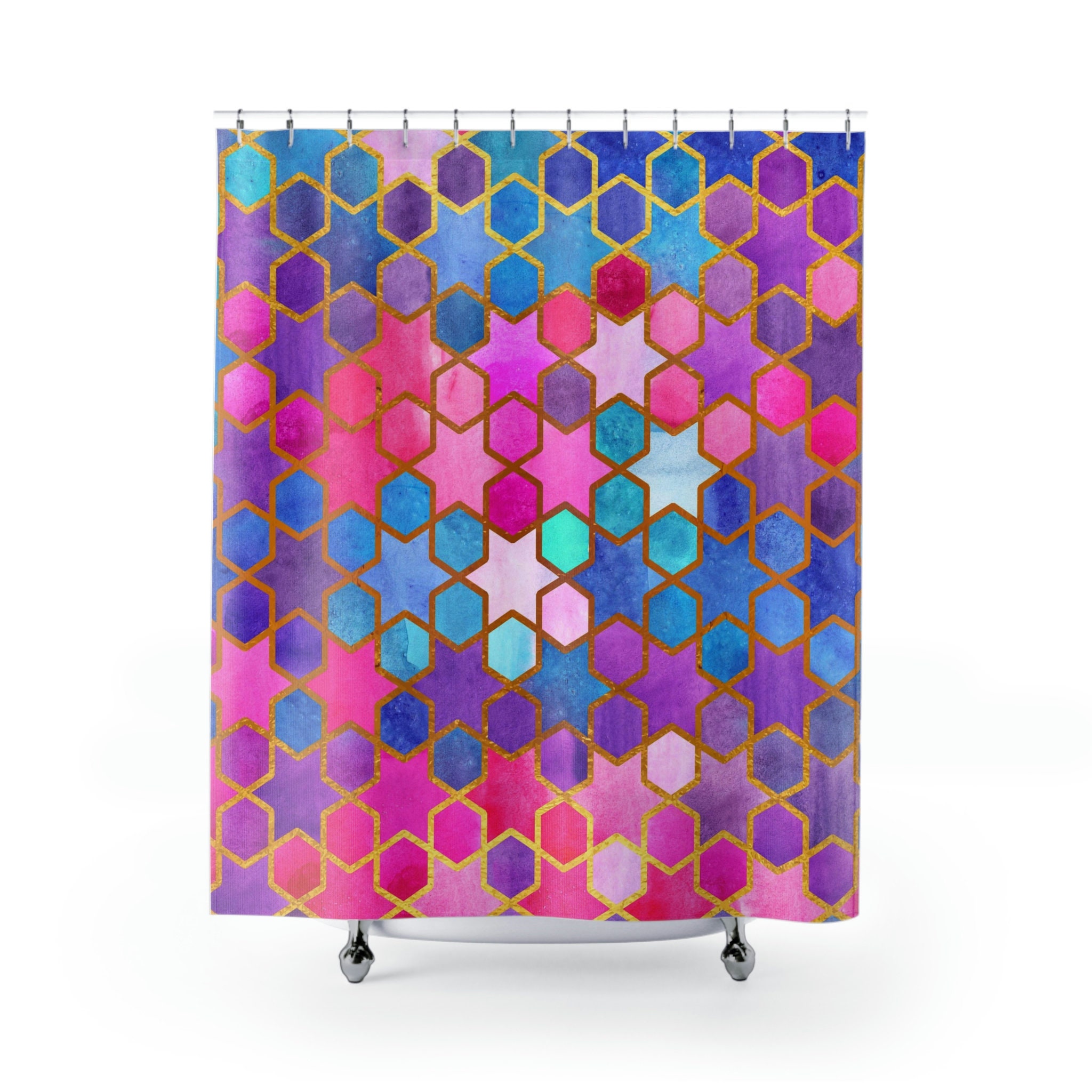 Watercolor Geometric Chevron Shower Curtain For A Colorful Bathroom