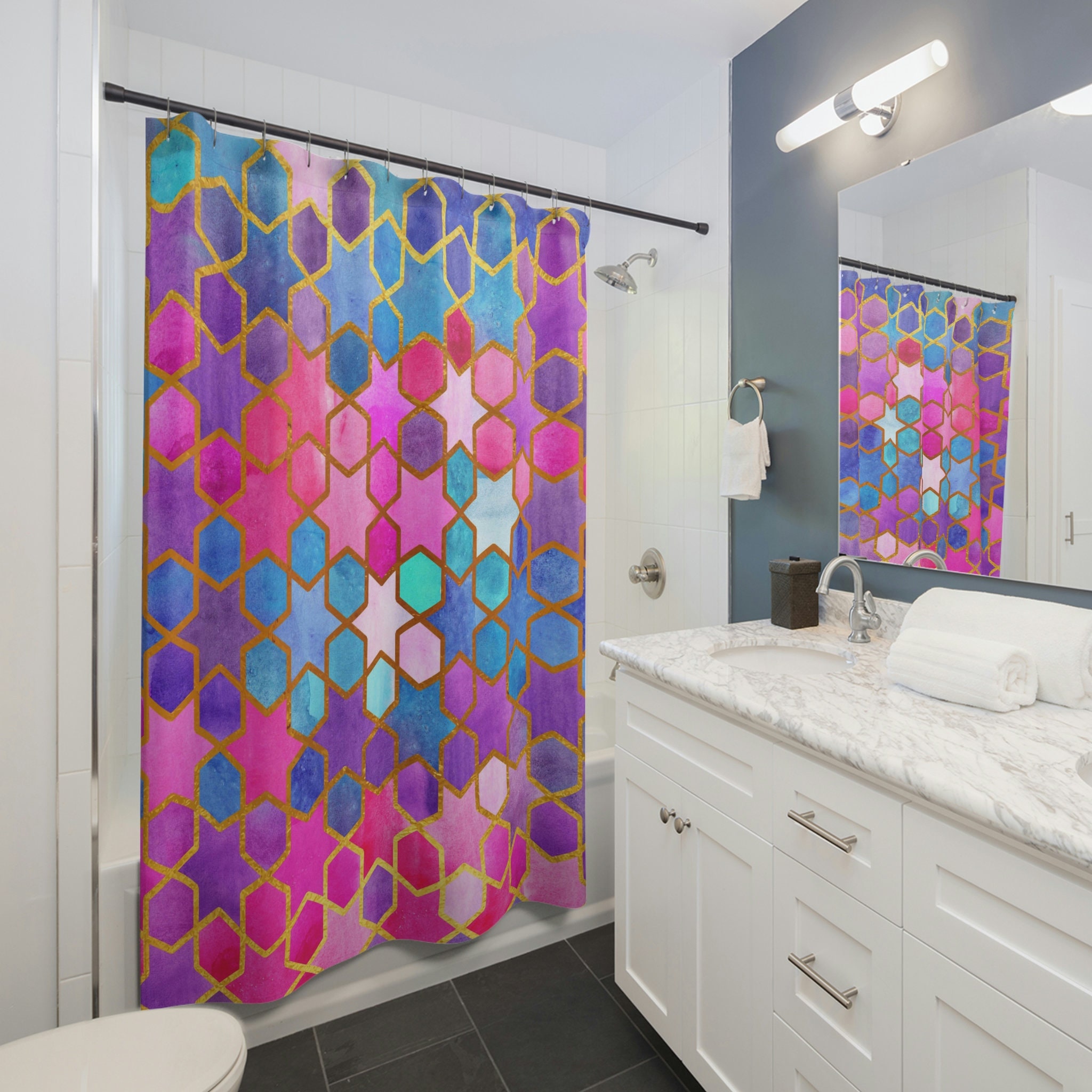 Watercolor Geometric Chevron Shower Curtain For A Colorful Bathroom - Image 2