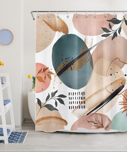 Watercolor Geometric Pattern Print Shower Curtain for Modern Art Bathroom Decor