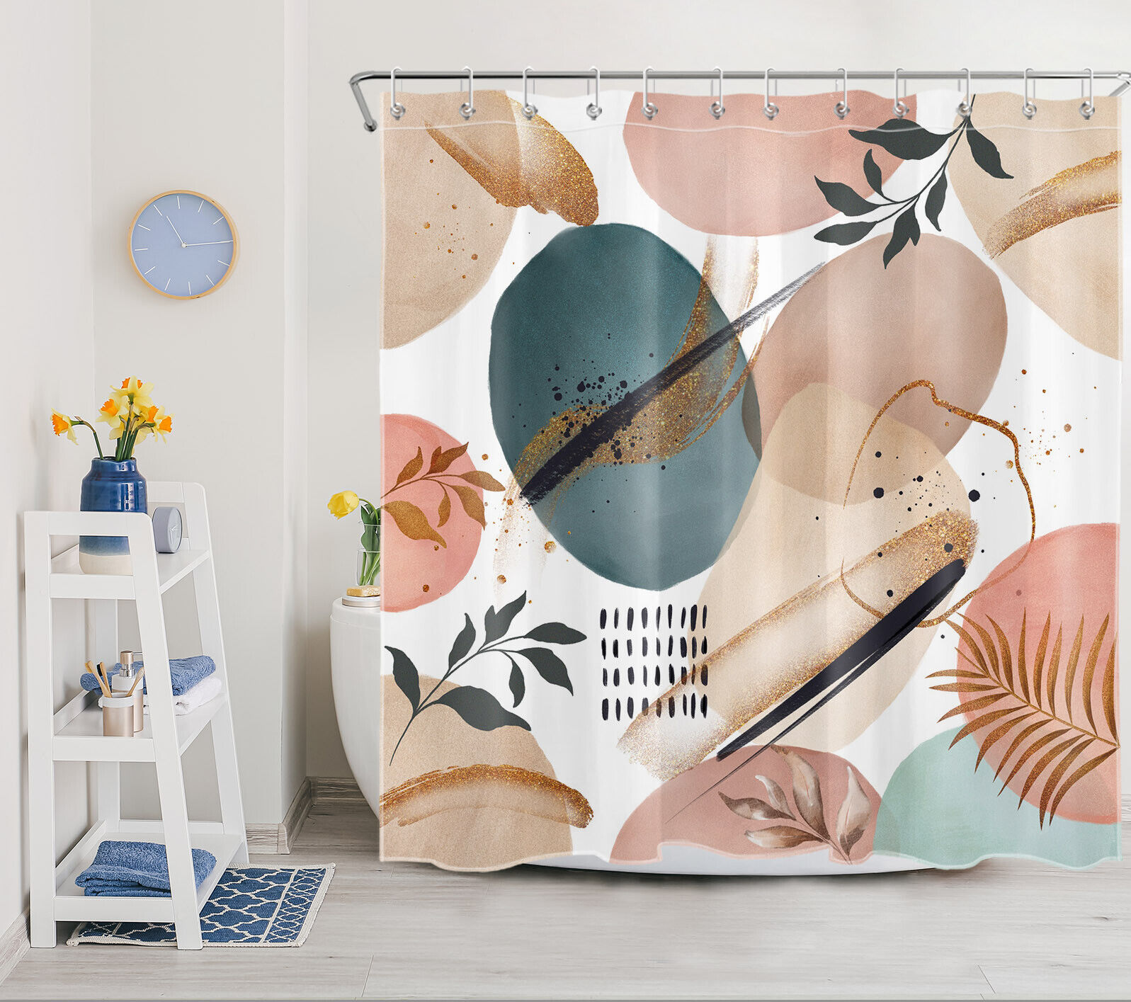 Watercolor Geometric Pattern Print Shower Curtain for Modern Art Bathroom Decor