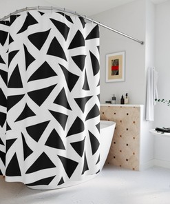 Watercolor Geometric Shower Curtain - Black Bathroom Decor With Abstract Art Design