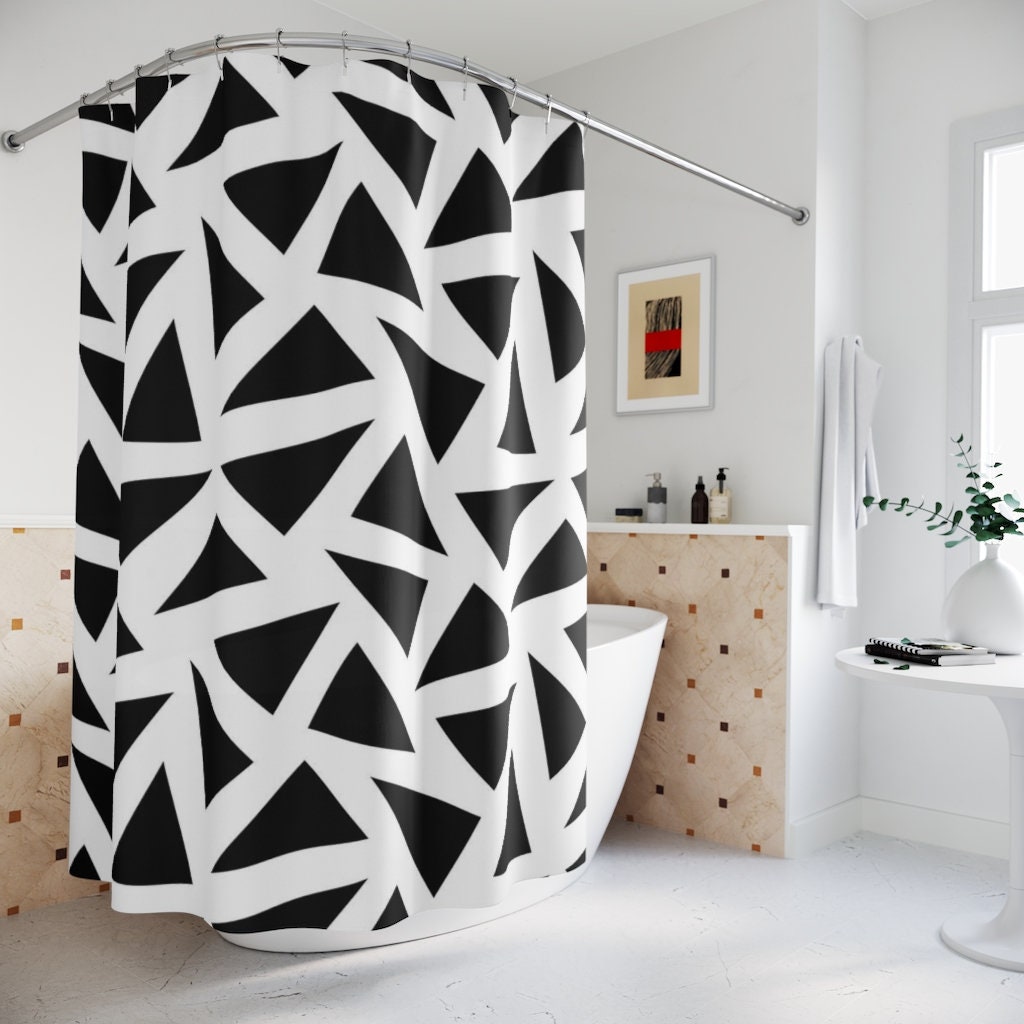 Watercolor Geometric Shower Curtain - Black Bathroom Decor With Abstract Art Design