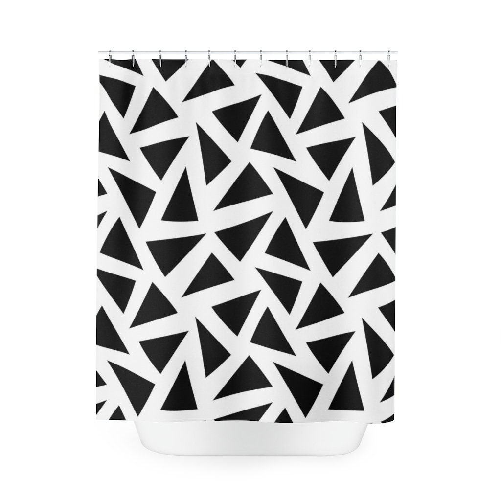 Watercolor Geometric Shower Curtain - Black Bathroom Decor With Abstract Art Design - Image 2