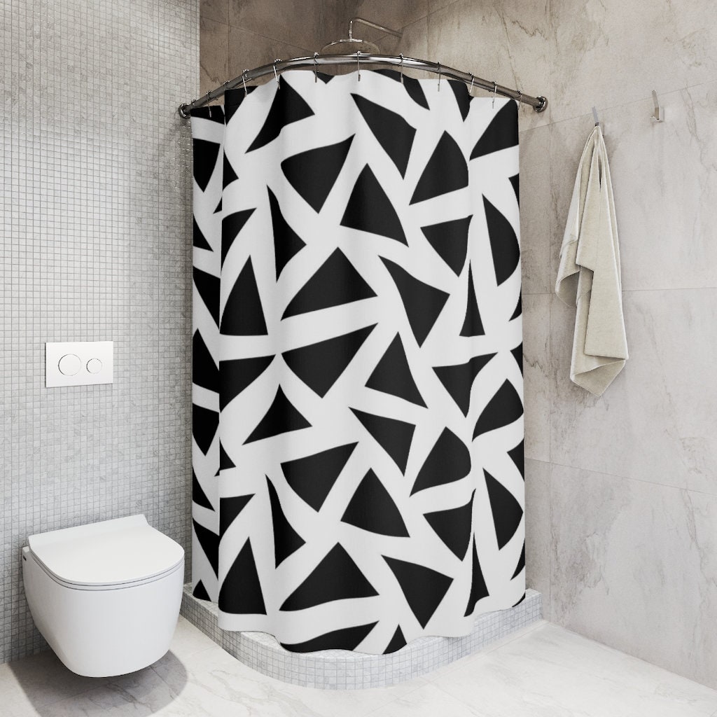 Watercolor Geometric Shower Curtain - Black Bathroom Decor With Abstract Art Design - Image 3