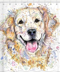 Watercolor Golden Retriever Shower Curtain, Cute Pet Dog Bathroom Decor