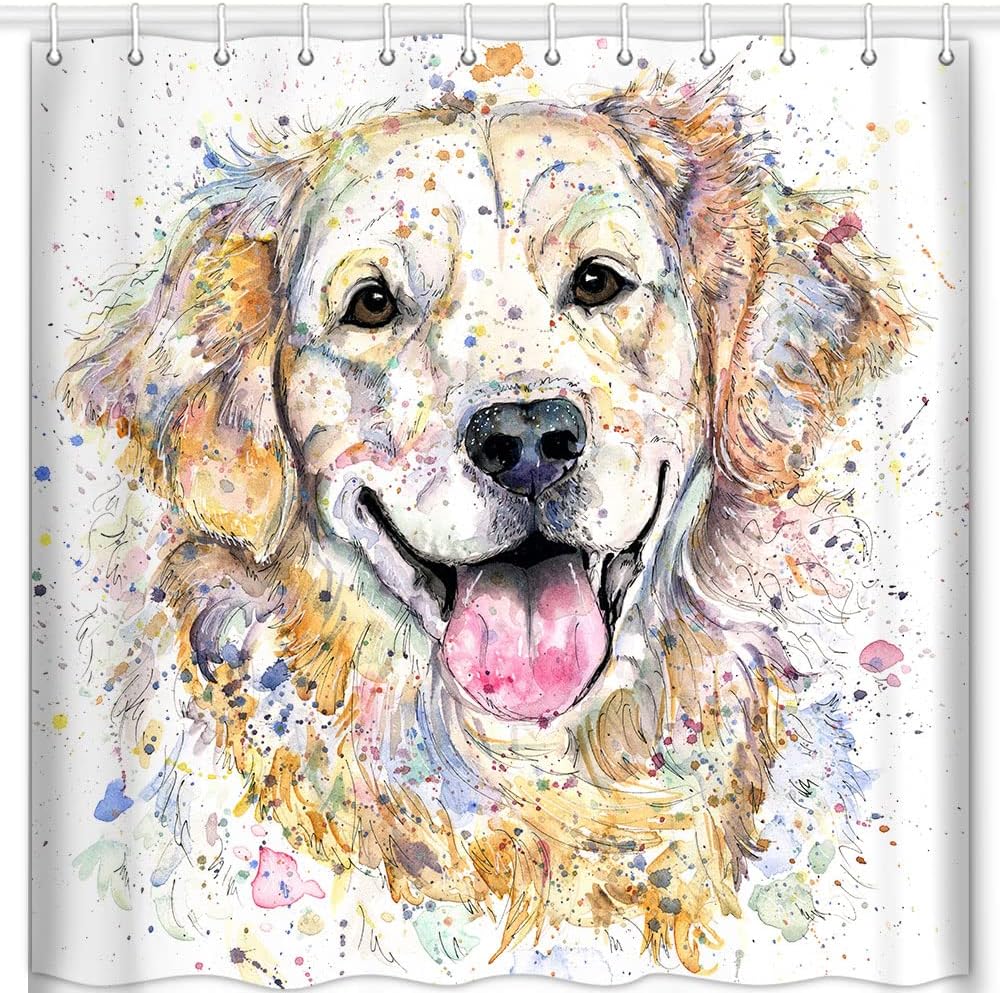 Watercolor Golden Retriever Shower Curtain, Cute Pet Dog Bathroom Decor