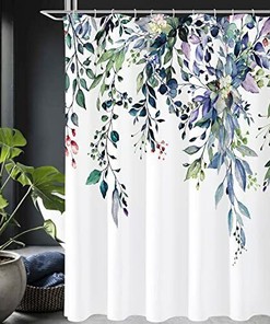 Watercolor Green Eucalyptus Shower Curtain, Floral Spring Bathroom Decor