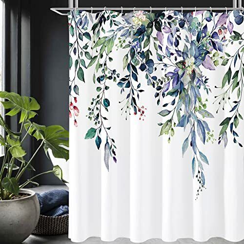 Watercolor Green Eucalyptus Shower Curtain, Floral Spring Bathroom Decor