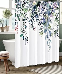 Watercolor Green Eucalyptus Shower Curtain, Floral Spring Bathroom Decor