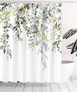Watercolor Green Eucalyptus Shower Curtain For Modern Bathroom Decor 