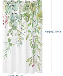 Watercolor Green Hanging Leaf Shower Curtain - Elegant and Refreshing Bathroom Decor - Waterproof Print Curtain