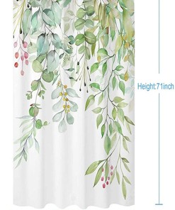 Watercolor Green Hanging Leaf Shower Curtain - Elegant and Refreshing Bathroom Decor - Waterproof Print Curtain