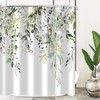 Watercolor Green Leaves And Floral Plants Garden Shower Curtain For Bathroom 
