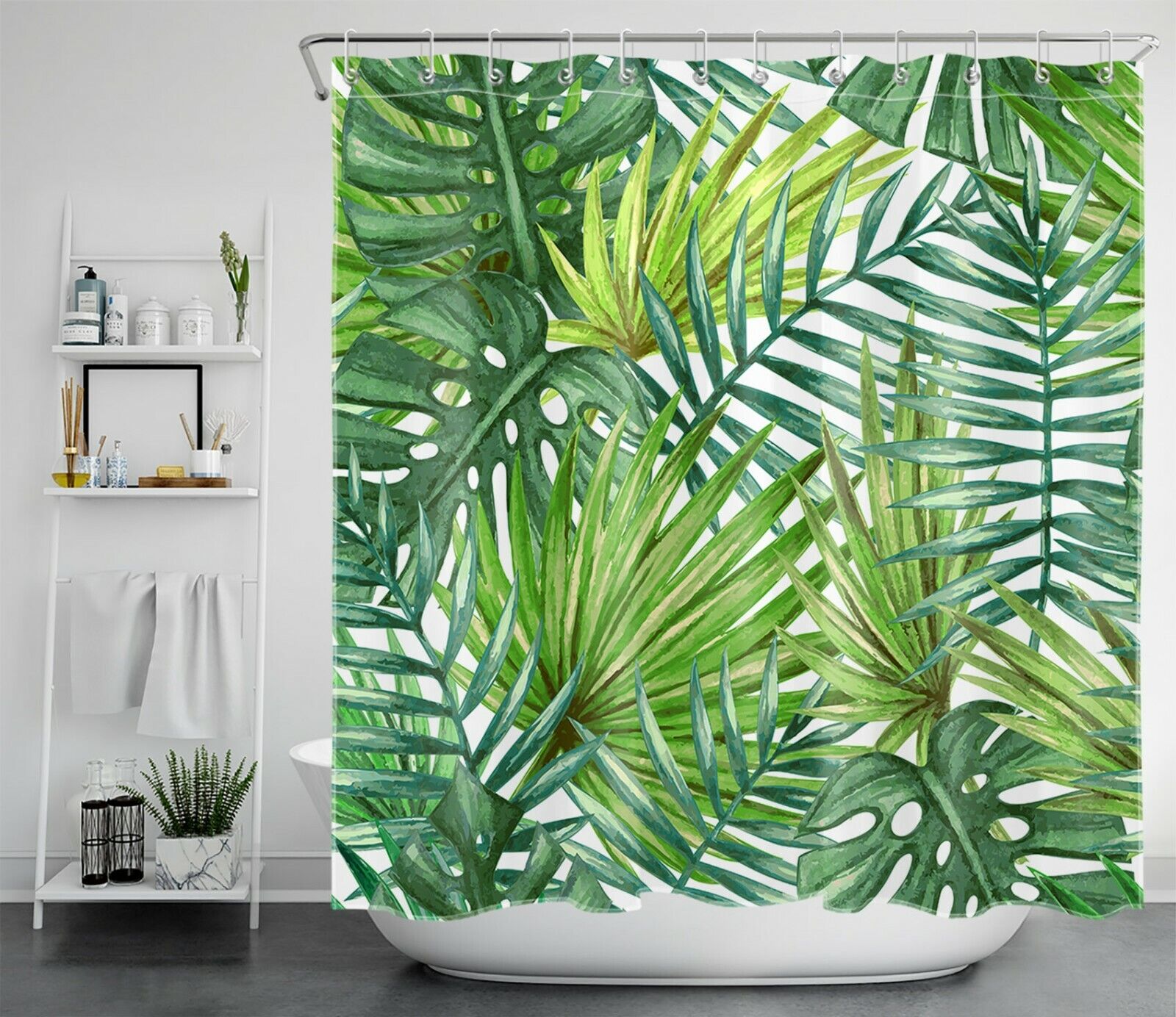 Watercolor Green Palm Leaves Shower Curtain, a Beautiful Bathroom Accessory