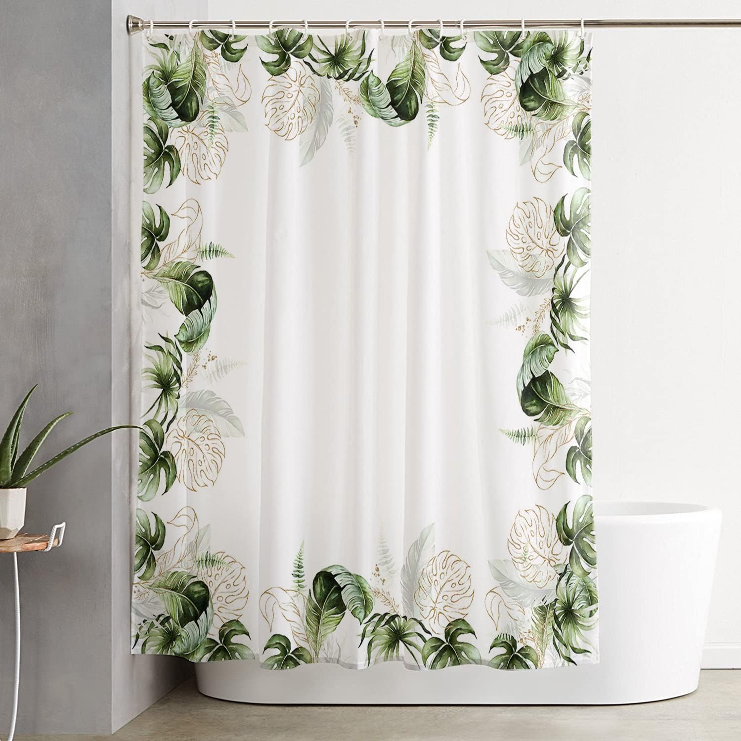 Watercolor Green Palm Tree Leaves Shower Curtain for a Relaxing and Modern Bathroom