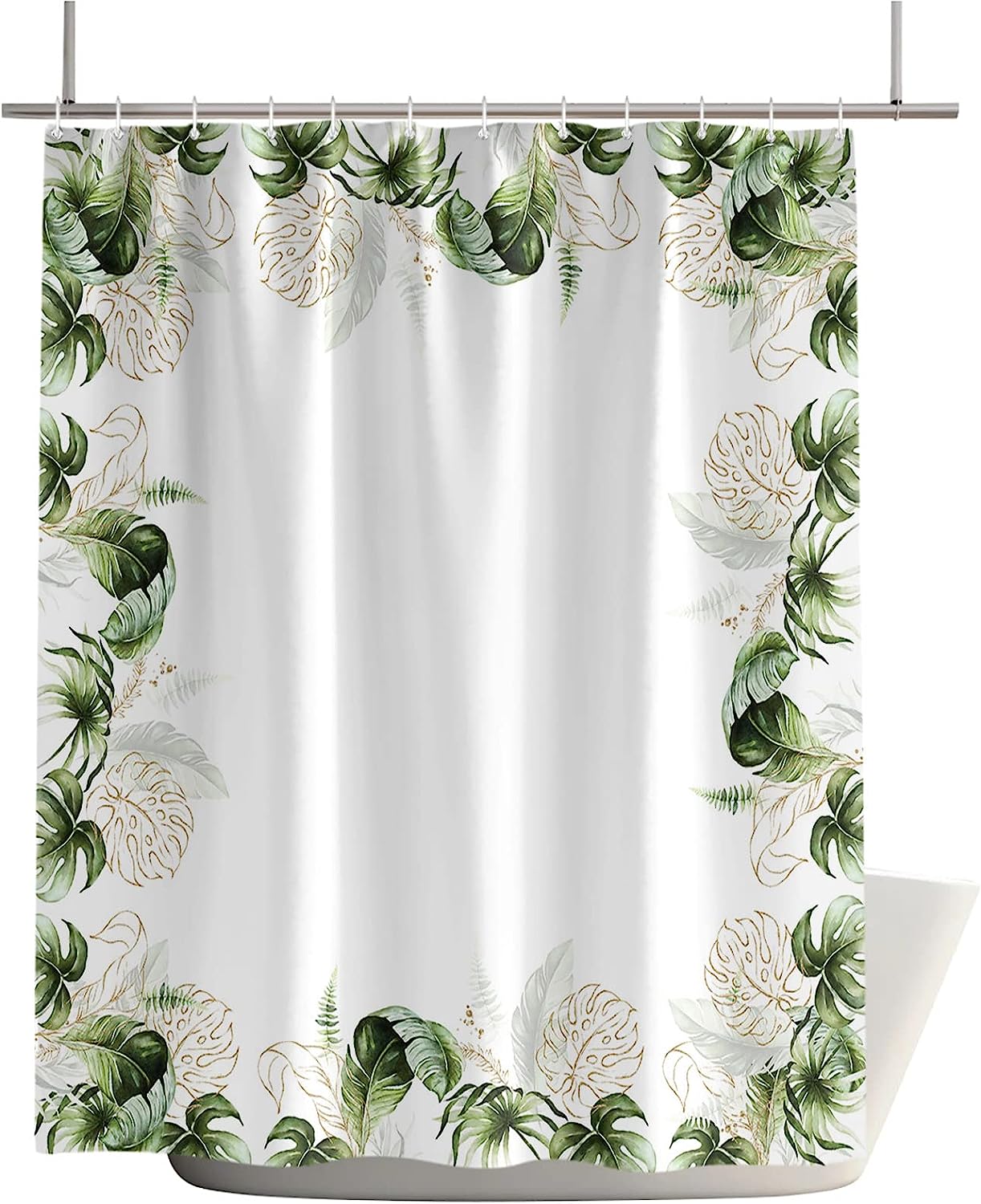 Watercolor Green Palm Tree Leaves Shower Curtain for a Relaxing and Modern Bathroom
