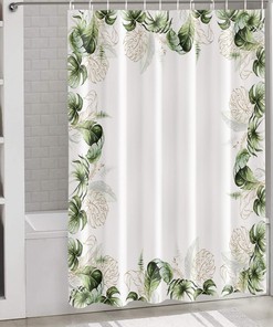 Watercolor Green Palm Tree Leaves Shower Curtain for a Relaxing and Modern Bathroom