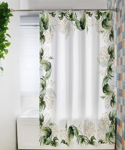 Watercolor Green Palm Tree Leaves Shower Curtain for a Relaxing and Modern Bathroom