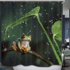 Watercolor Green Tree Frog On Rainy Branch Shower Curtain For Bathroom 