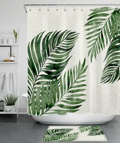 Watercolor Green Tropical Palm Leaves Shower Curtain Bathroom Accessory, Perfect for a Summer Look