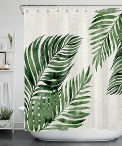 Watercolor Green Tropical Palm Leaves Shower Curtain Bathroom Accessory, Perfect for a Summer Look