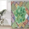 Watercolor Green Tropical Succulent Mandala Shower Curtain for Bathroom Decor