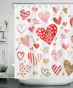 Watercolor Hand Drawn Hearts Valentine's Day Shower Curtain for Bathroom Decor