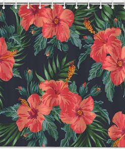 Watercolor Hawaiian Hibiscus Flower Palm Leaf Shower Curtain - Elegant And Stylish Fabric Curtain For Your Bathroom