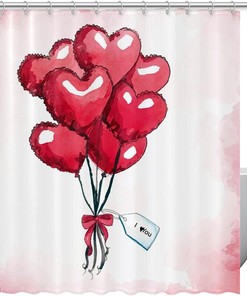 Watercolor Heart Balloons I Love You Shower Curtain, Romantic Bathroom Decor