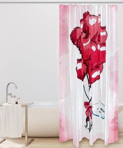 Watercolor Heart Balloons I Love You Shower Curtain, Romantic Bathroom Decor